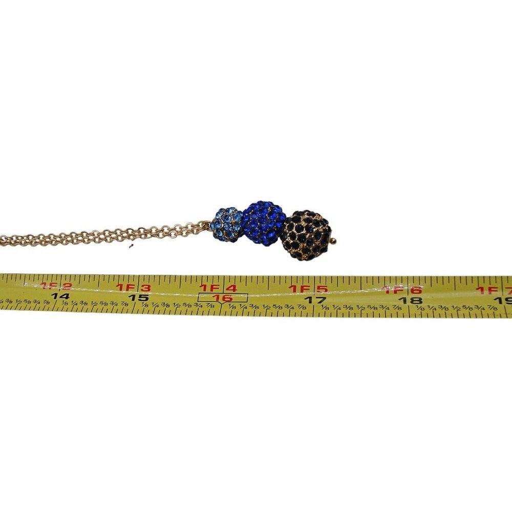Three Ball Blue Black Rhinestone Pendant Necklace Gold Tone Disco Crafts Jewelry - Picture 7 of 9